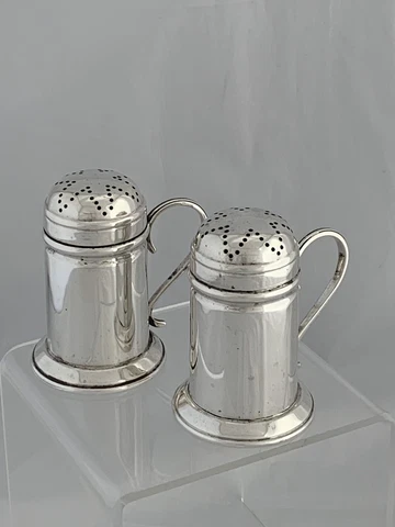 PAIR Sterling Silver KITCHEN PEPPERS 1937 Sheffield THOMAS BRADBURY Pepper Pots Cover