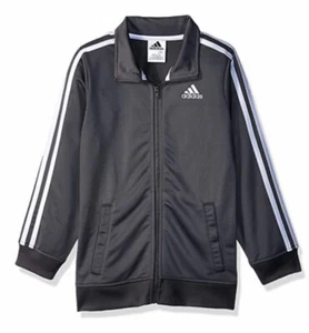 NWT Boys adidas Iconic Zip-Up Tricot Athetic Jacket Dark Gray Size 7 - Picture 1 of 1