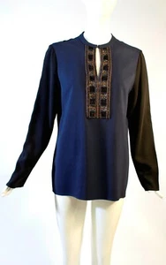LANVIN Hiver 2015 Navy Blue Black Long Sleeve Bead Embellished Blouse Top 40 GUC - Picture 1 of 12
