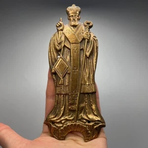 Vintage Collectible Bronze Figure Hanging Overlay Christian Saint Nicholas 6.4" - Picture 1 of 7
