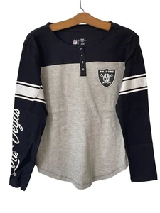 NFL Team Apparel Las Vegas Raiders Long Sleeve Waffle Knit Tee Women M Black NEW - Picture 1 of 8