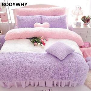 2020 Winter Luxurious Fluffy Warm Quilt Cover Bed Skirt Pillow Girl Bedding Set