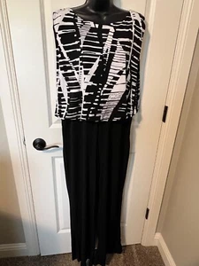 NWT CYNTHIA ROWLEY 14 XL JUMPSUIT BLACK WHITE ONE PIECE ROMPER COMFY STRETCH - Picture 1 of 7
