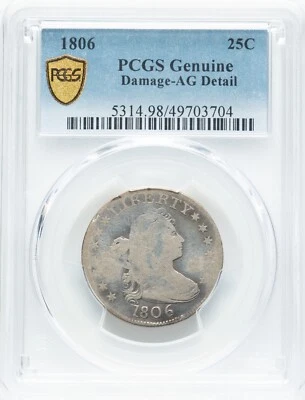 EE. UU. - 1806 Busto drapeado Cuarto - PCGS AG Detalles - Gran pieza de coleccionista Foto 1 de 3