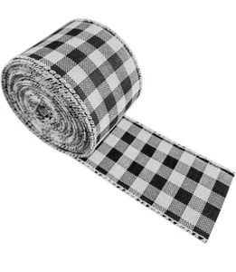 Abbaoww 20 Yards Wired Plaid Ribbon Gingham Black White Buffalo Plaid 2 Inch - Picture 1 of 4