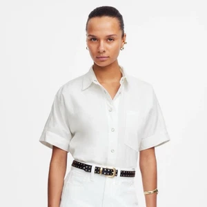 Madewell Denim Short-Sleeve Shirt in Pure White Snap Front Size XS NWT Capsule - Picture 1 of 10