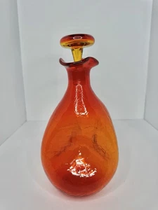 Vintage MCM Blenko Glass #49 Pinched decanter Tangerine Crackle W/stopper - Picture 1 of 5