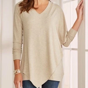 Weiche Umrandung Madeline hellbraun neutral Tunika Top Cape wie Relaxed Lagenlook Med - Bild 1 von 6
