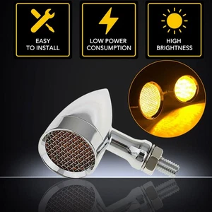 2x Chrome Turn Amber Motorcycle LED Light Bullet Signal Brake Blinker AUXITO For - Picture 1 of 12