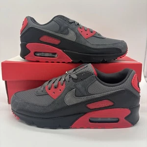 Nike Air Max 90 Black Smoke Gray Red Sneakers DM0029-007 Mens Sizes BRAND NEW - Picture 1 of 14