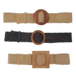 3 Stück Strohimitat gewebt elastischer Taillengürtel Damen Bohemian Kleid Flechtgürtel - Bild 1 von 11