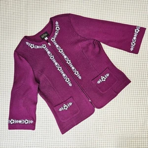 Bob Mackie Wearable Art Embroidered Jeweled Purple Plum Full Zip Front Jacket - Bild 1 von 12