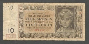 Bohemia-Moravia 10 Korun 8.7.1942; VG; P-8a; BNB-B108a; Prefix "A"; Issued note - Picture 1 of 2