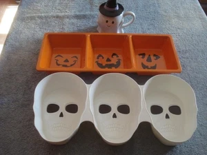 LOT OF 2 HALLOWEEN 3-SECTION SERVERS & 1 GHOST LIDDED COFFEE MUG & 2 PHOTO FRAME - Picture 1 of 16