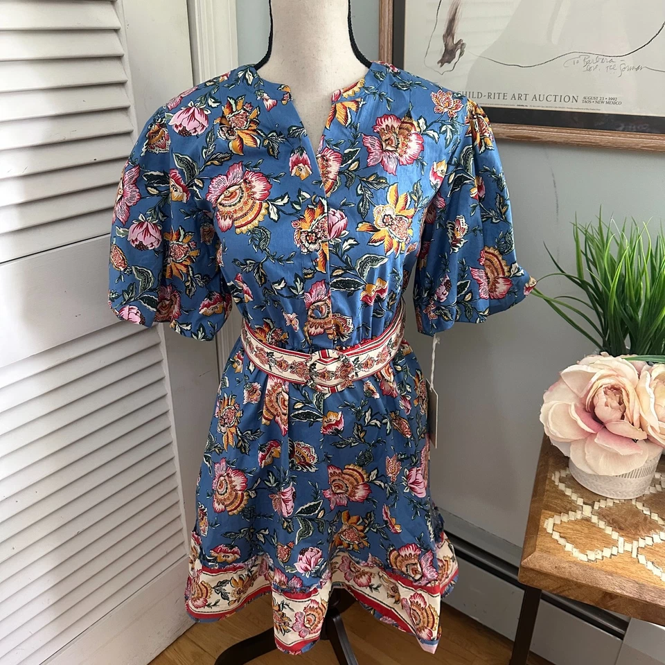 Vestido camisero para mujer JOIE 8 azul floral con cinturón acampanado preppy costero suave niña Foto 1 de 4