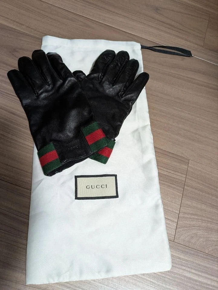 Authentic GUCCI Sherry Line Five Finger Gloves Leather Cashmere Made in Italy - Image 1 of 4