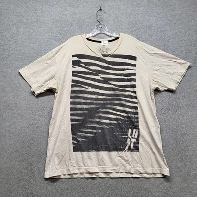 Lost Men Shirt 2XL Beige Striped Abstract Stripes Logo Grunge Skater Y2K - Image 1 of 4