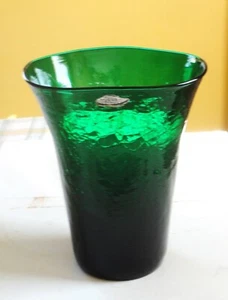 Vintage Mint Modern Blenko Green Crackle Glass 439 Vase 9" Flair Top Foil Label - Picture 1 of 9