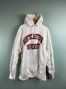 Champion Reverse Weave Warmup XXL 2XL White Northeastern NCAA Hoodie 80s Vintage - Picture 1 of 11