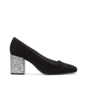 JONAK Dexubo Black Real Suede Sequin Heels UK 5 EU 38 Block Court Shoe RRP £110 - Picture 1 of 4