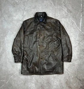 Vintage Gap Car Coat Leather Jacket Quilted Mens Large Biker 90s Y2K - Picture 1 of 12