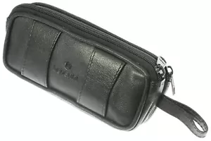 Soft Black Goat Leather Double Spectacle Glasses Case with Belt Loops for Unisex - Picture 1 of 9