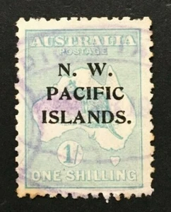 North West Pacific Island (NWPI) Kangaroo - One shilling green Single WMK - Picture 1 of 3