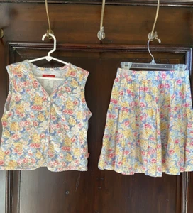 ESPRIT Vtg 90s Girl's Pink Tiered Floral Skirt and Vest Set Size M - Picture 1 of 8