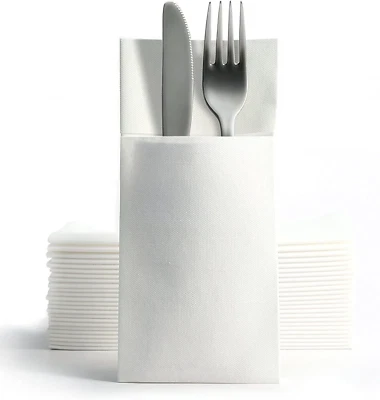 Airlaid Pocket Napkins Box of 500 White 8 Fold 40cm Luxury Linen Feel Disposable - Image 1 of 3