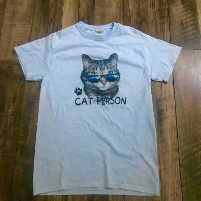 Camiseta Gráfica Gato Talla S Humor Novedad Divertida Gildan Algodón Azul PEQUEÑA Foto 1 de 4