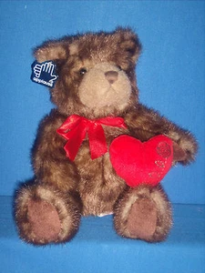 Peluche de oso pardo Applause con corazón de rosa roja y lazo rojo - Imagen 1 de 4