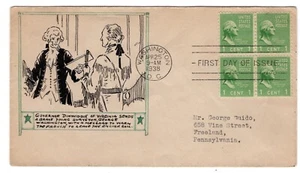 #804 Presidential Series George Washington 1938 FDC - Hand-drawn of the Period - Picture 1 of 2