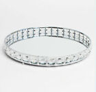 Round Crystal Mirror Tray Plate Jewelled Candle Wedding 27cm Silver