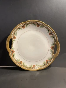 Limoges Elite Works Piatto Torta con Manico Paisley Oro Incrostato 10” Ottime Condizioni - Foto 1 di 9