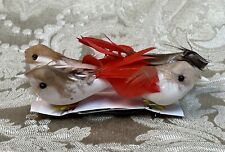 RED FEATHERED BIRDS WIRED CHRISTMAS CRAFT WEDDING DECOR SET  OF 4