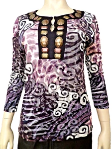 Lynn Ritchie Damen Seide Strick Top Tunika Bluse Pullover Gr. M Grafik Leopard - Bild 1 von 10