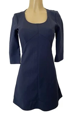 Patrizia Pepe 连衣裙 A 字 3/4 袖海军蓝迷你弹力棉质圆领 S — 第 1/4 张图片