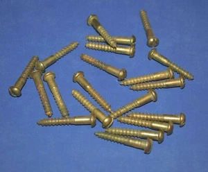 20 Vintage #10 x 1 3/8" Slotted Round Head Brass Plated Wood Screws Aged Look - Picture 1 of 5