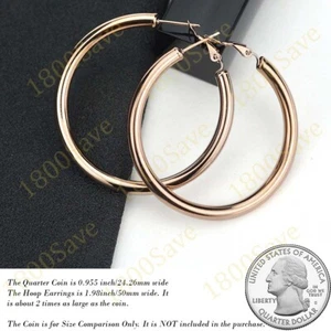 Genuine 18K Rose Gold Filled LightWeight 5mm Thick 50mm/2inch Tube Hoop Earrings - Picture 1 of 2