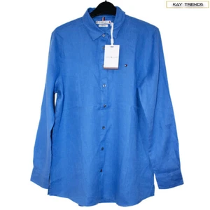 Tommy Hilfiger Women's Casual Pure Linen Shirt-Iris Blue Size UK8/US4 - Picture 1 of 7