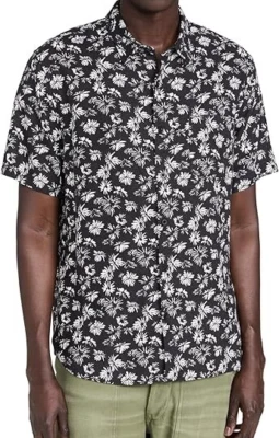 VINCE Shirt Mens XXL Black Floral Short Sleeve Pocket Button Up Linen Blend $225 - Image 1 of 4