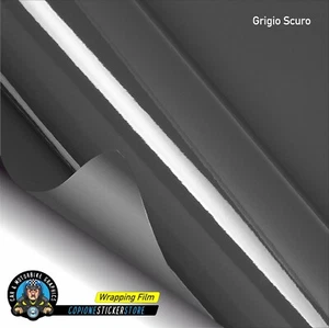 Pellicola adesiva GRIGIO SCURO LUCIDO  wrapping auto e moto - Picture 1 of 2