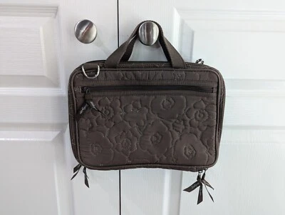 Thirty-One Brown Floral Quilted Poppy Cosmetic Organizer Travel Bag - Image 1 of 4