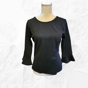 Womens Talbots Medium Petite 3/4 Bell Sleeve Black Pullover Top Blouse T46 - Picture 1 of 5