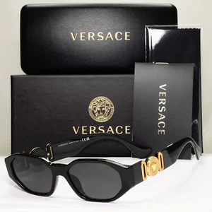 Versace Sunglasses Black Gold Medusa Octagon Angular Biggie MOD VE 3320-U GB1 - Picture 1 of 12