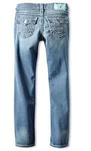 $159 NUEVOS Jeans True Religion Niños Grandes Niñas EE. UU. 7 Julie Delgados Super T Med Azul - Imagen 1 de 5