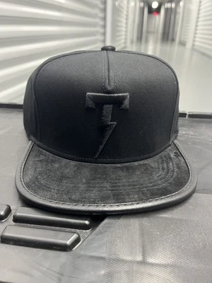 Tackma Hat Cap Snap Back Black Embroidered Thunderbolt Logo Mens Suede Brim New - Image 1 of 4