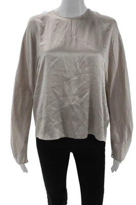 Blusa Vince Feminina Bege Seda Básica Manga Longa Pequena Tamanho P - Imagem 1 de 4
