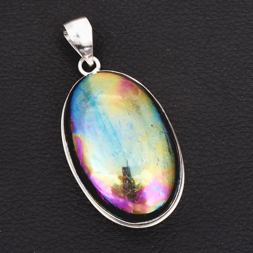 Colgante étnico de piedras preciosas de cuarzo aura de titanio joyería para Navidad 2,4" AP-41773 Foto 1 de 1