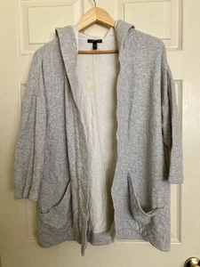 Eileen Fisher Sweater Cardigan Size M Open Front Grey Hood Oversized (Stains) - Picture 1 of 12
